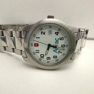 Aflac Victorinox Swiss Army Watch 38mm Silver Tone Date New Battery 7"